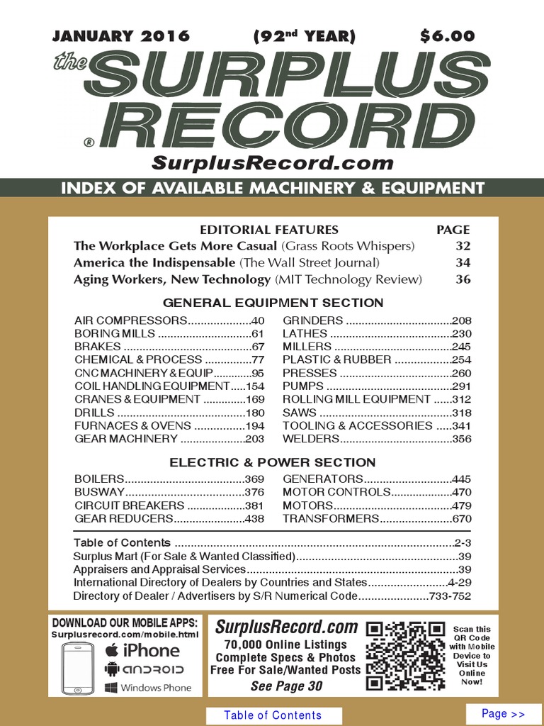 January 2016 Surplus Record Machinery Amp Equipment Directory