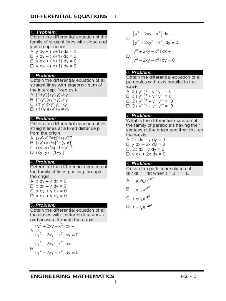 D E Questions Slope Equations