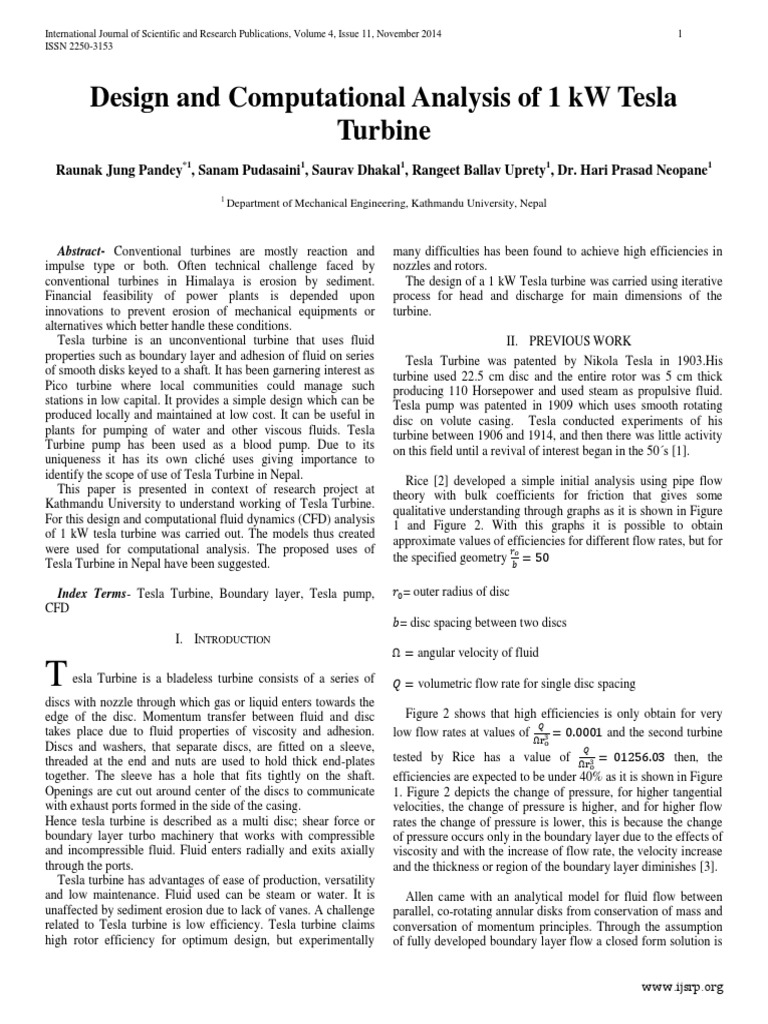 Design of 1 kW Tesla Turbine Pump | PDF | Turbine | Fluid Dynamics