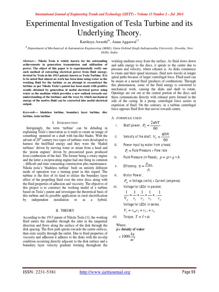 SCIENTISTS GENERATE ELECTRICITY USING TESLA TURBINE INSPIRED TECHNOLOGY intelligence overview