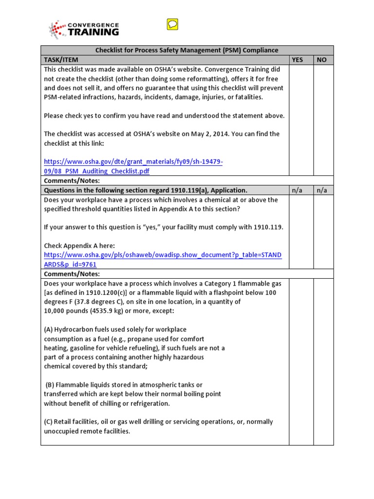 PSM Compliance Checklist Overview | PDF | Employment | Safety
