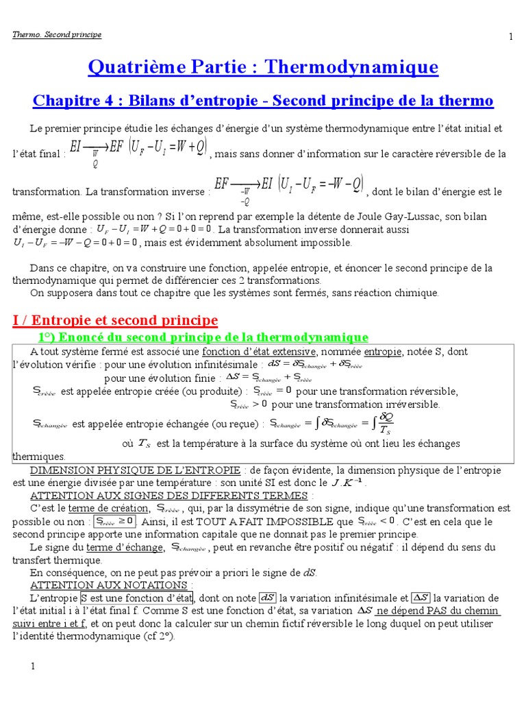 Second principe de la thermodynamique | PDF | Entropie | Deuxième ...