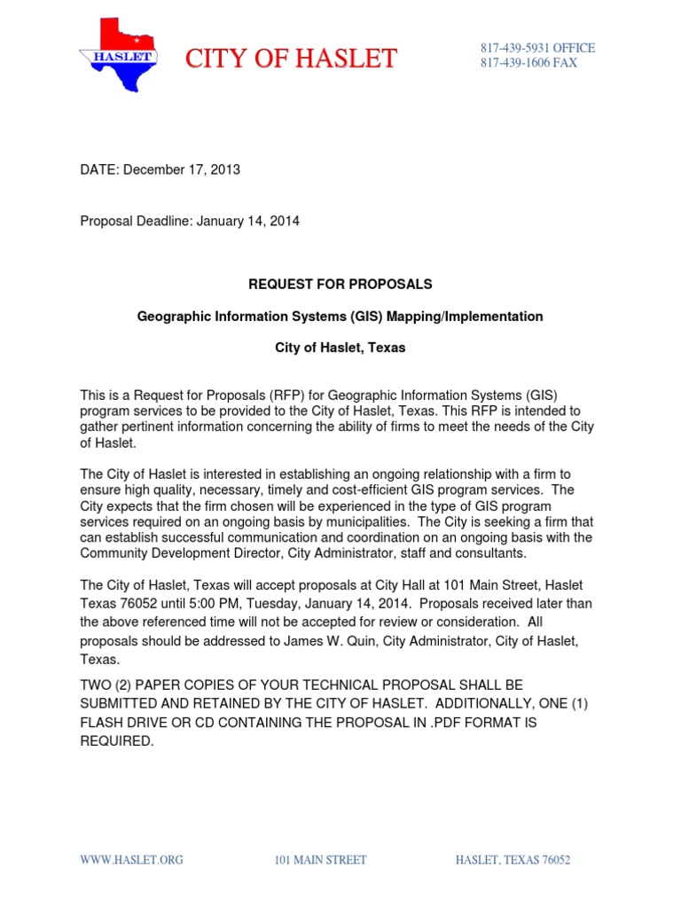 Gis Rfp Example Request For Proposal Geographic Information System