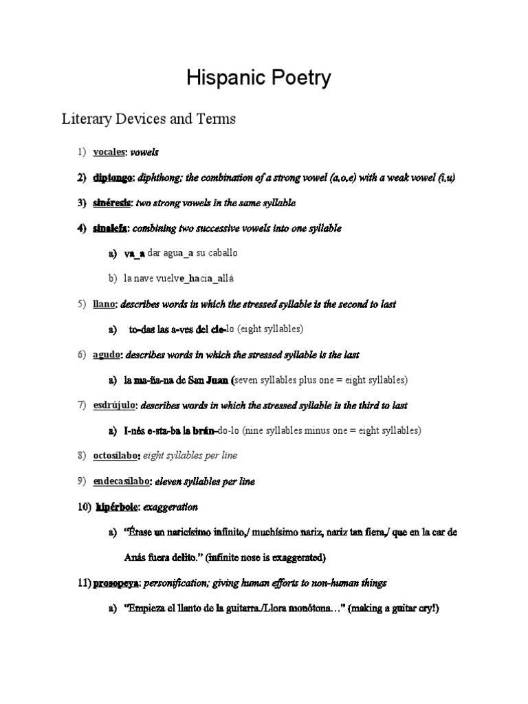 Literary Devices in Spanish Literature and Poetry PDF Syllable Poetry