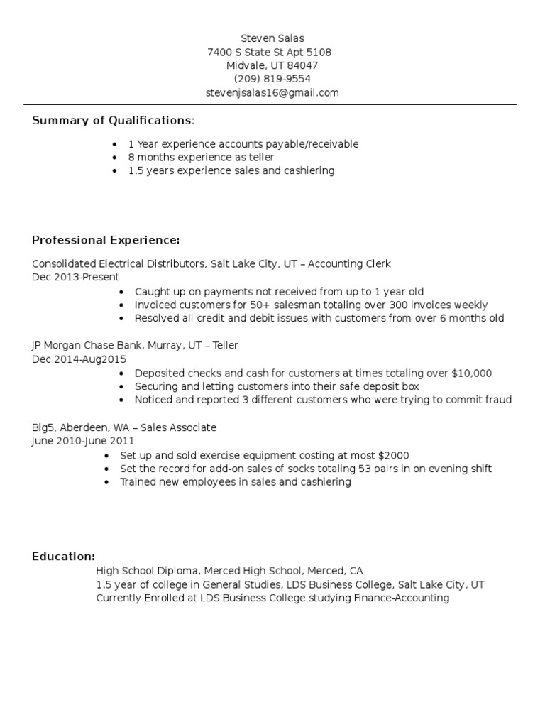 Steven Salas: Accounting & Sales Resume | PDF