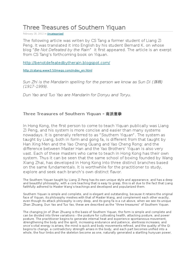 Three Treasures of Southern Yiquan | PDF | Chinese Martial Arts | East ...