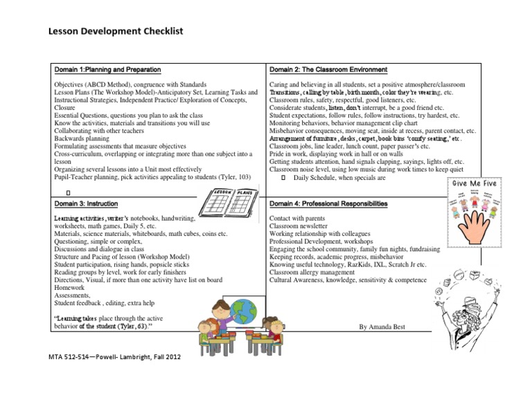 danielson domain checklist Classroom Educational Assessment