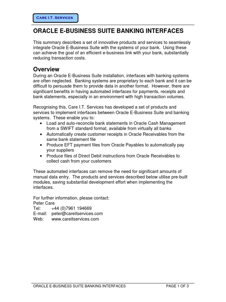 Oracle E-Business Suite Banking Interfaces | PDF | Debit Card | Receipt