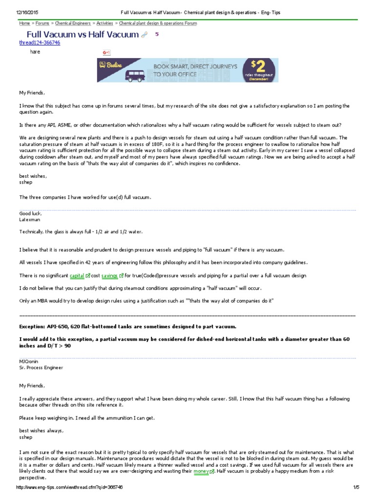 Full Vacuum Vs Half Vacuum Chemical Plant Design & Operations Eng