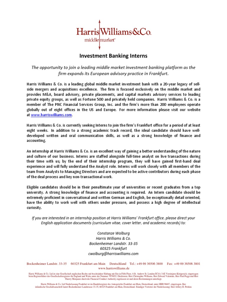 Harris Williams Frankfurt Posting - Interns | PDF | Internship | Job