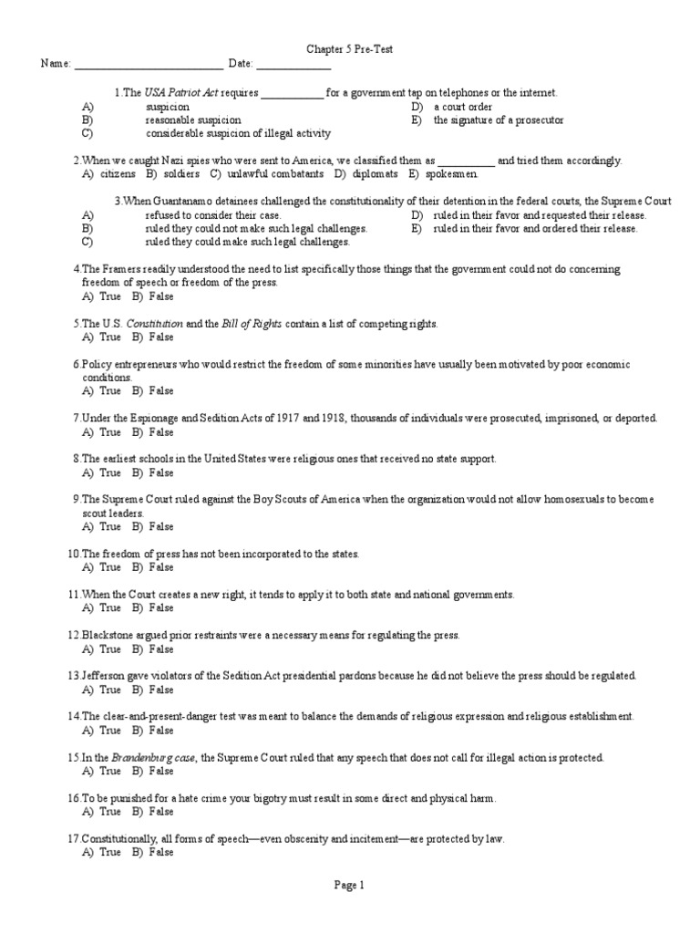 5_Pre-Test | First Amendment To The United States Constitution ...