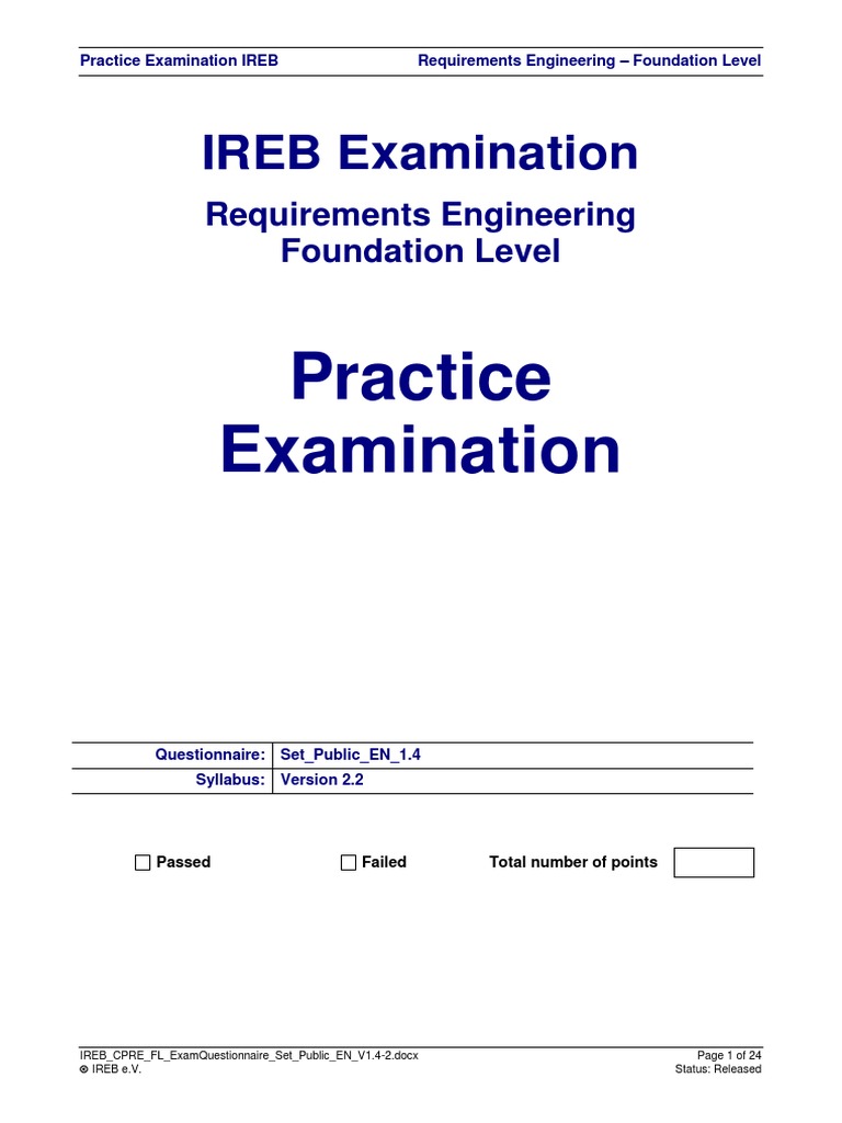 IREB CPRE FL ExamQuestionnaire Set Public en V1.4-2 | PDF | Use Case ...