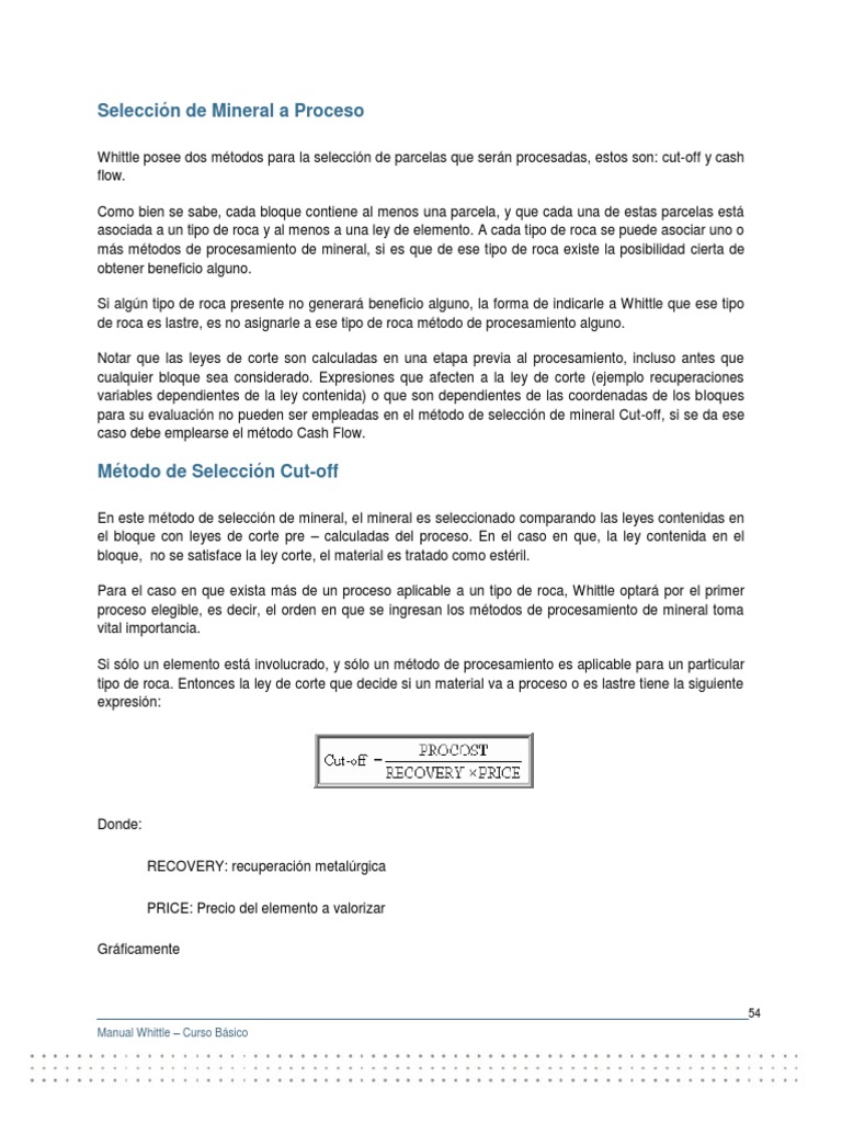 Métodos de Selección de Mineral en Whittle | PDF | Minerales | Roca ...