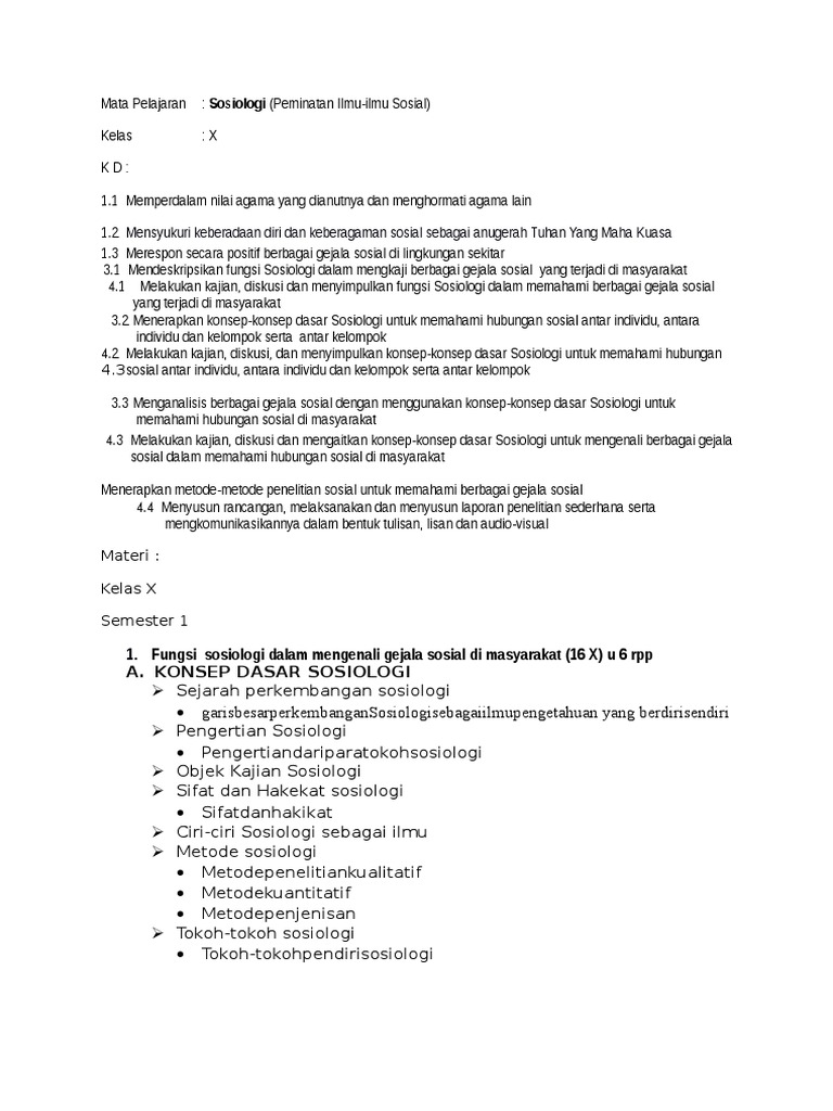 Soal Sosiologi Kelas X Semester 1 Kurikulum 2013 Guru Galeri