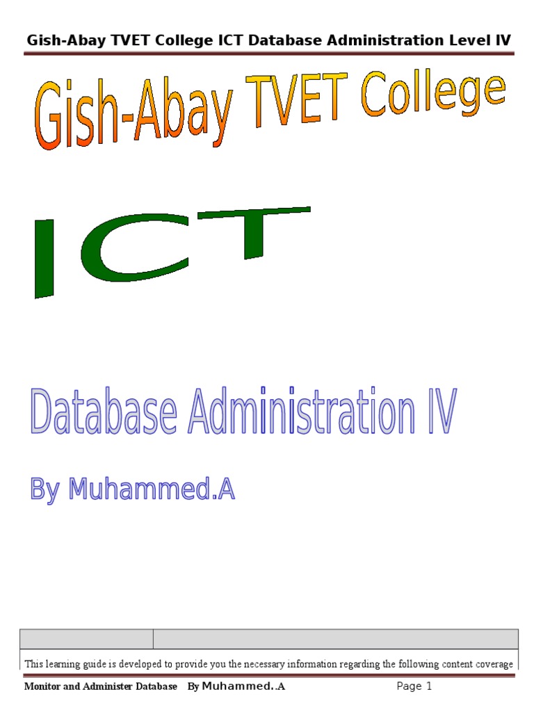 Database Administration Guide for ICT | PDF | Database Index | Databases