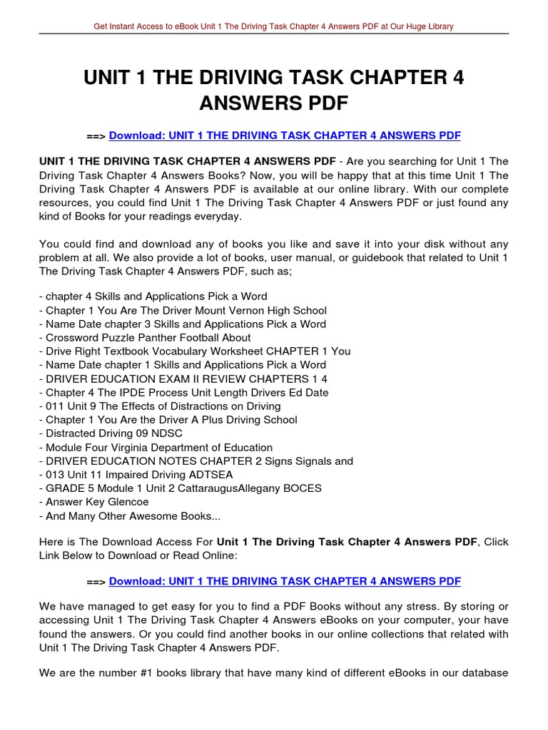 Worksheets Driver Education Worksheets unit 1 the driving task chapter 4 answers pdf e books library computing