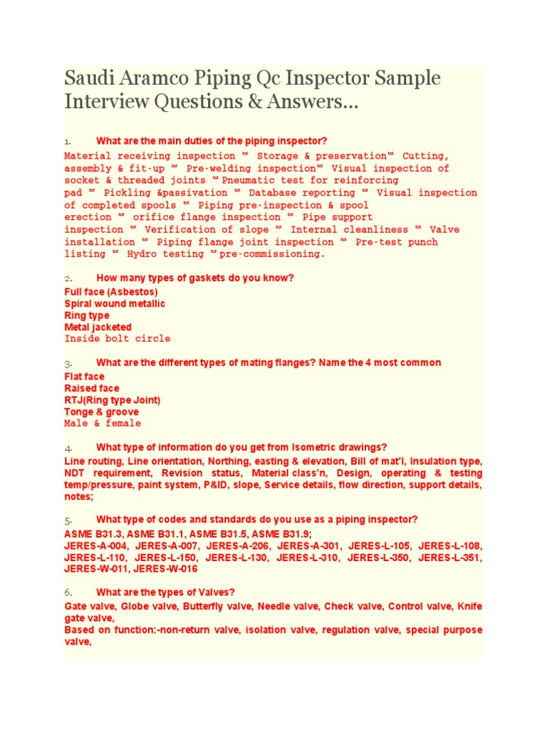 Saudi Aramco Piping Qc Inspector