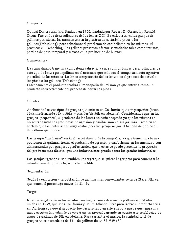 Optical Distortion Inc Study Case PDF Producto (Negocio