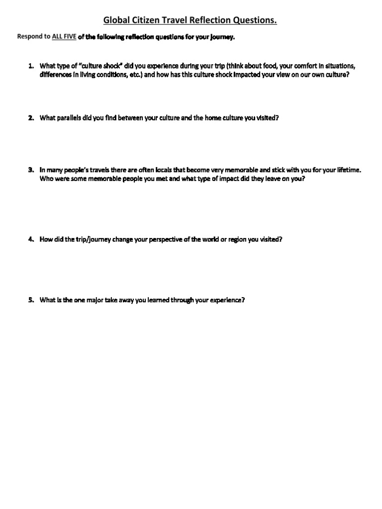 Travelreflectionquestions 1 | PDF | Lifestyle
