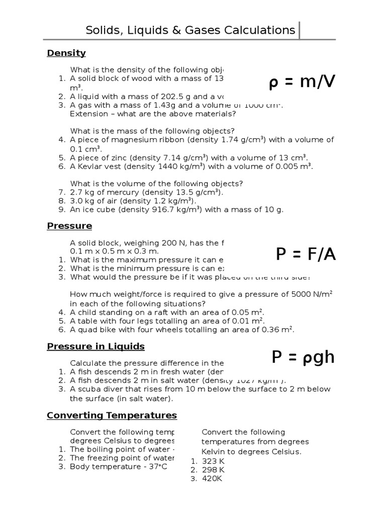 Density and Pressure Calculations | PDF | Density | Pressure