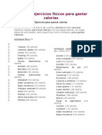 Tablas de Ejercicios Físicos para Gastar Calorías