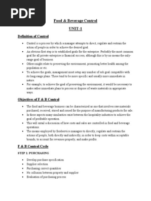 FOOD & BEVERAGE CONTROL NOTES 