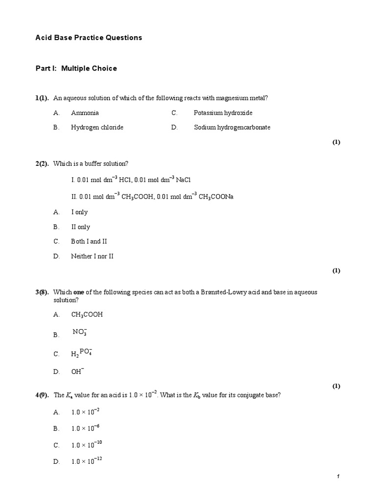 Acid Base Practice Problems | PDF | Science & Mathematics