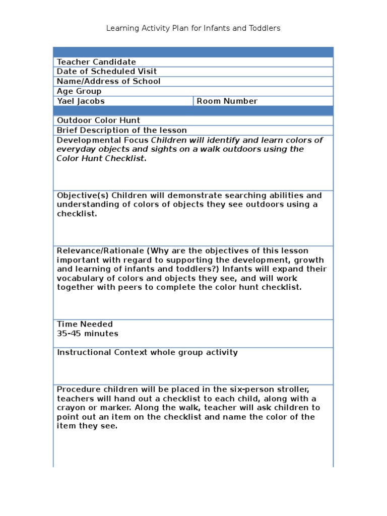 Lesson Plan Template Infantstoddlers Final | PDF