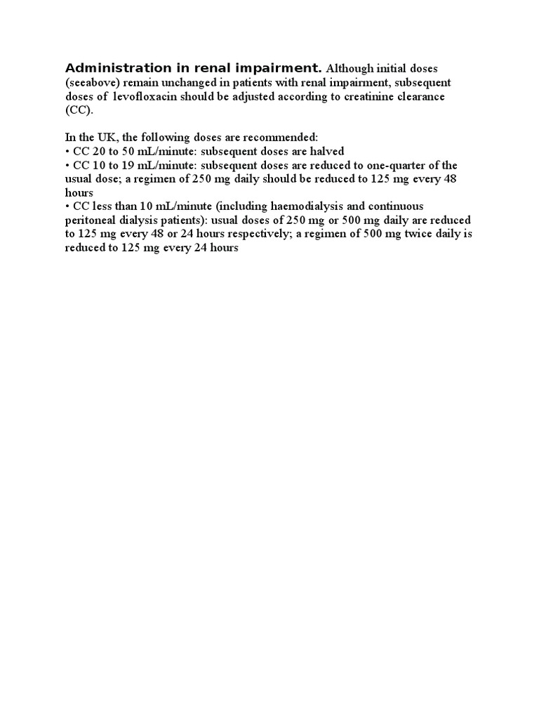 Levofloxacin Dosing in Renal Impairment | PDF