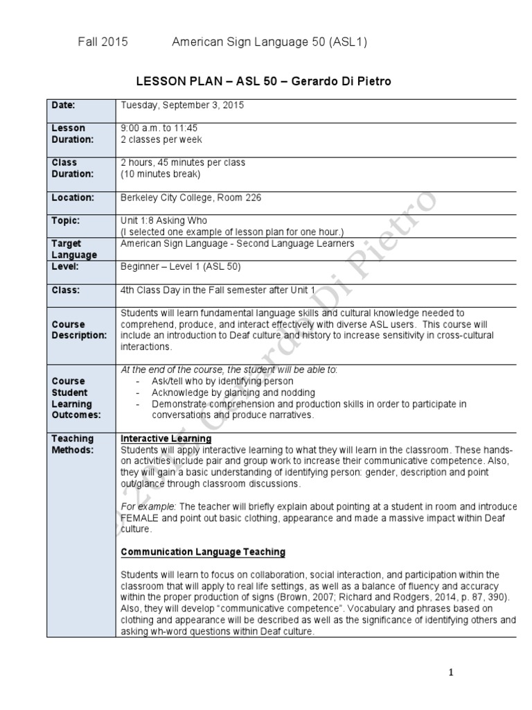 lesson plan di pietro American Sign Language Lesson Plan