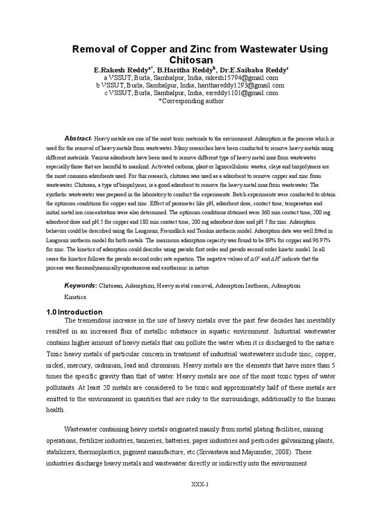 PaperRemoval of Copper and Zinc From Wastewater Using Chitosan PDF