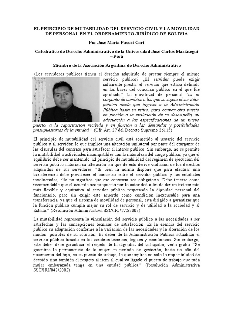El Principio de Mutabilidad Del Servicio Civil y La Movilidad de ...