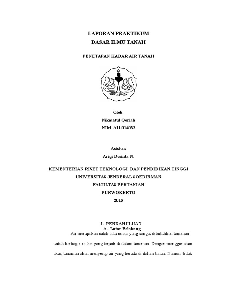 Laporan Praktikum Dasar Ilmu Tanah � Kadar Air