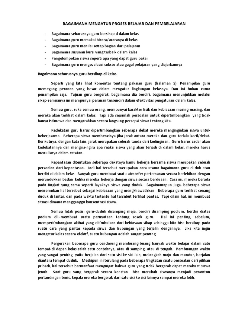 Bagaimana Mengatur Proses Belajar Dan Pembelajaran Pdf