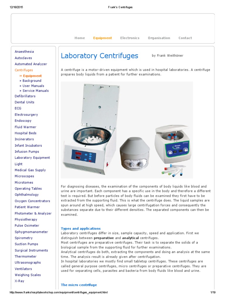 Centrifuges Training Guide Centrifuge Power Supply