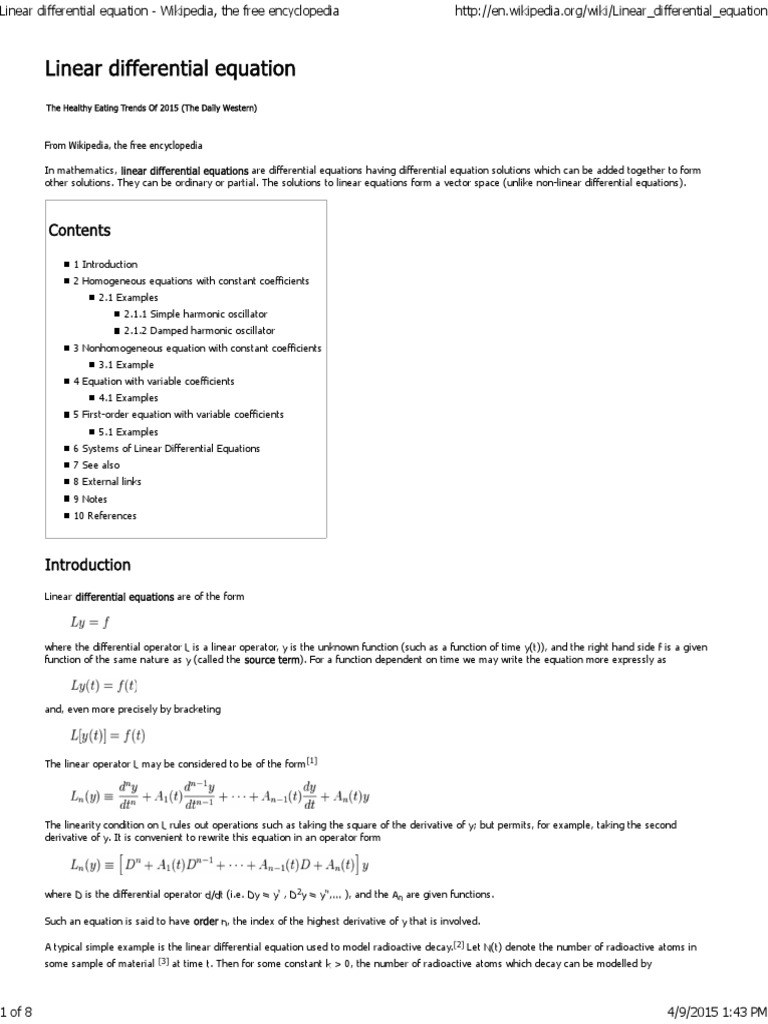 Linear Differential Equation Wikipedia, The Free Encyclopedia PDF