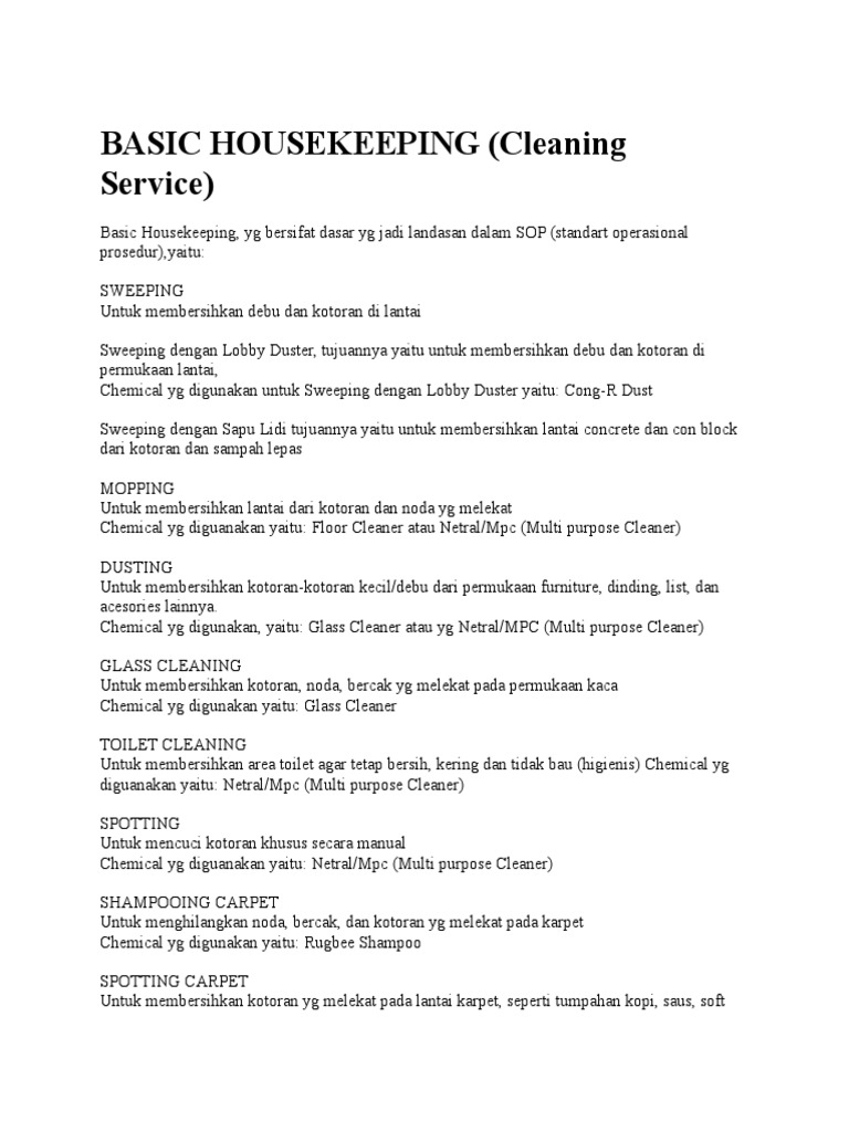 Dasar-Dasar Layanan Housekeeping | PDF