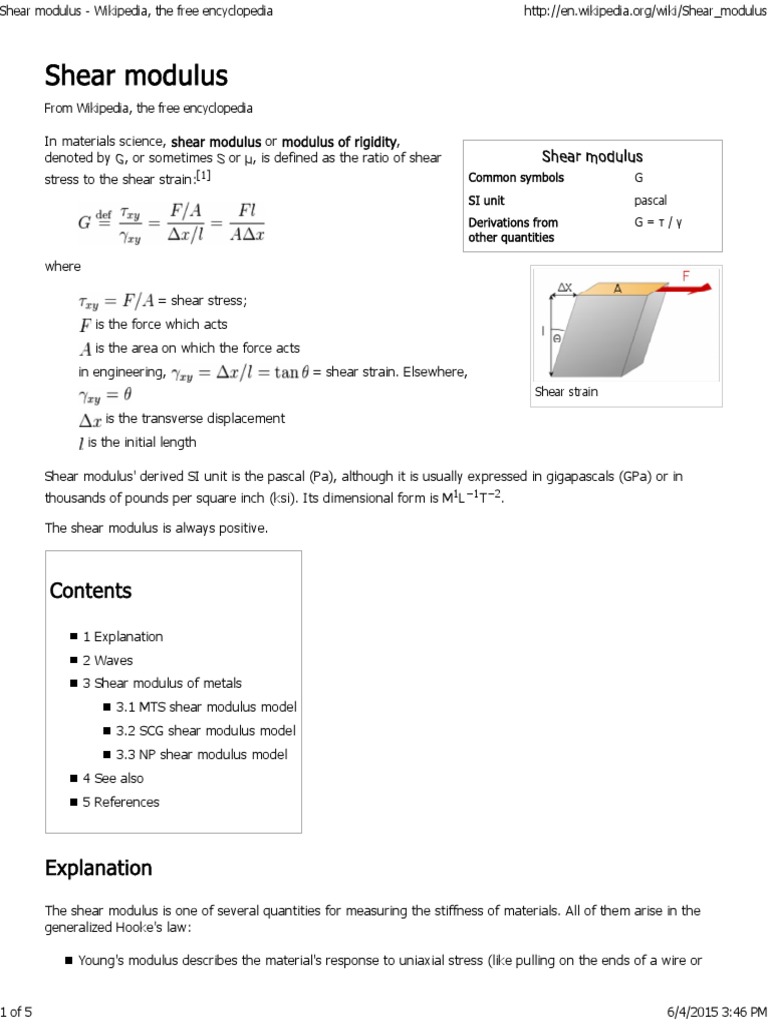 Shear Modulus Wikipedia, The Free Encyclopedia Shear Stress