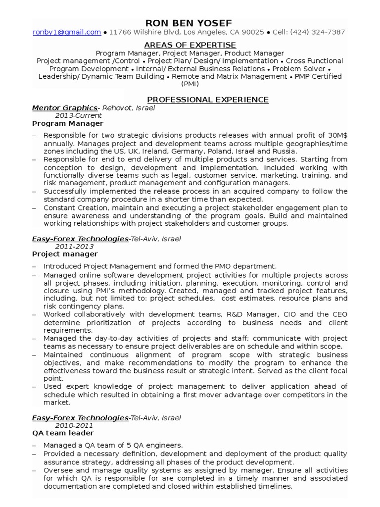 Ron Ben Y Project Management Quality Assurance - 