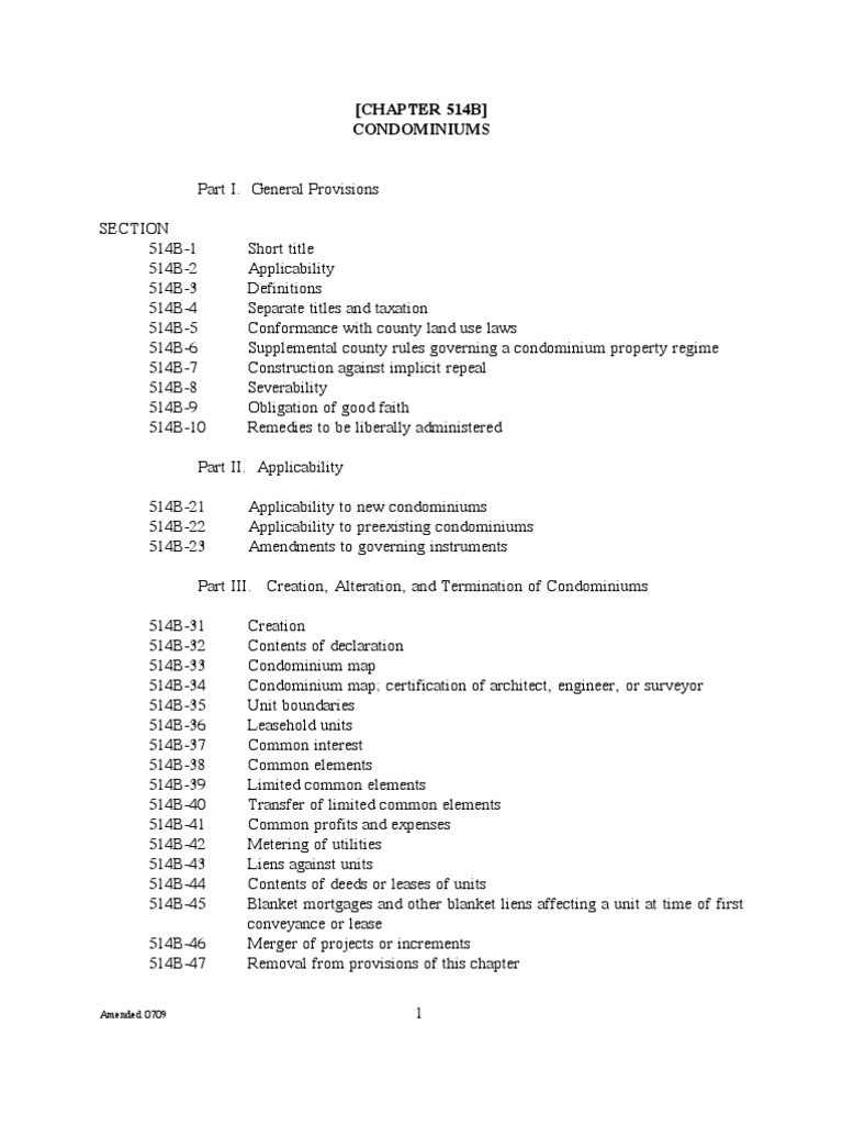 Hawaii Revised Statutes Chapter 514B Condominium Lease