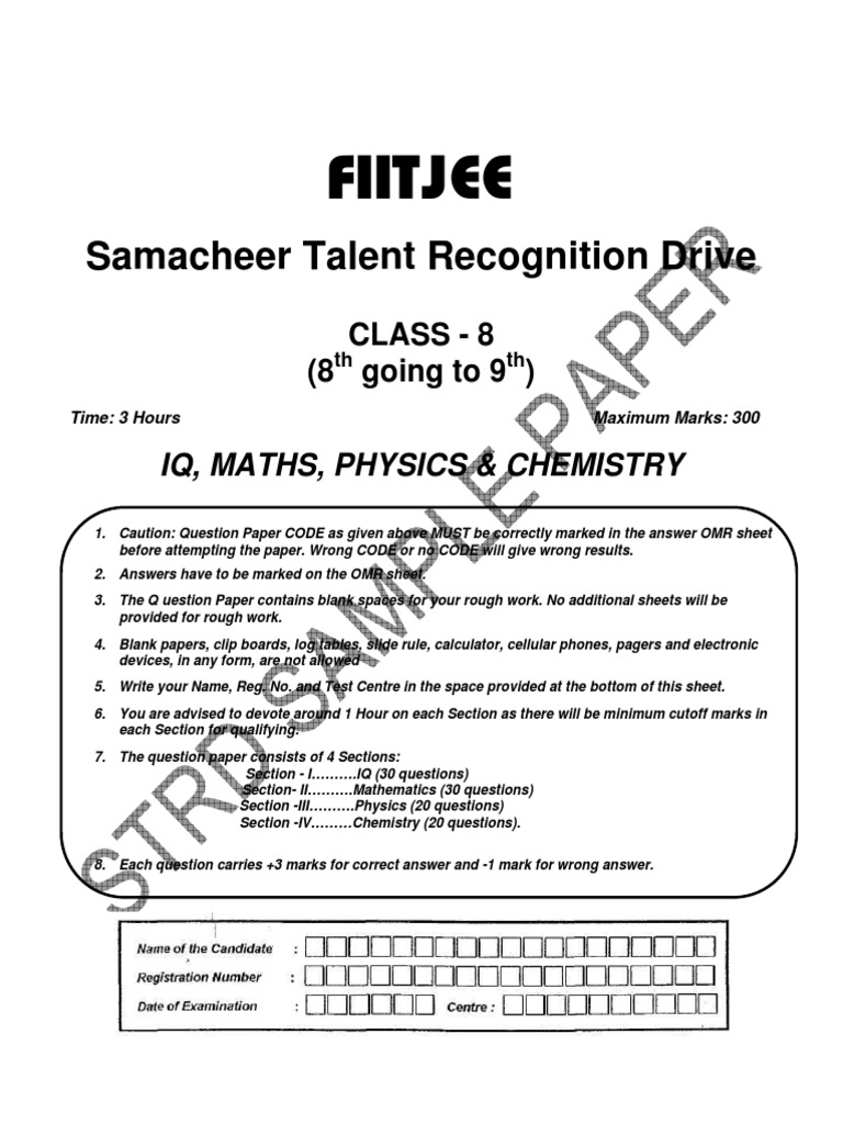FIITJEE Paper For 9th Class Electron Force