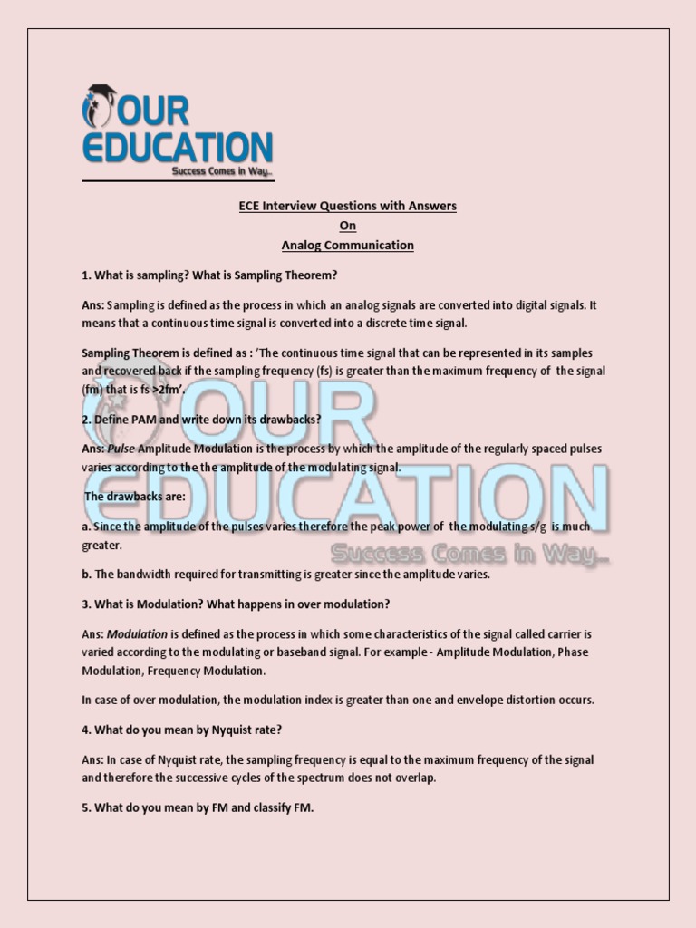 ECE Interview Questions With Answers On Analog Communication | PDF ...