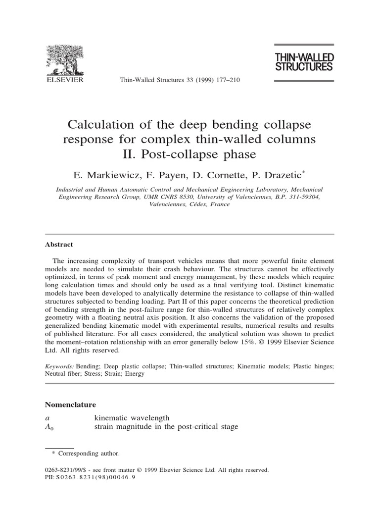 Post-Collapse Bending in Thin-Walled Columns | PDF | Bending | Buckling