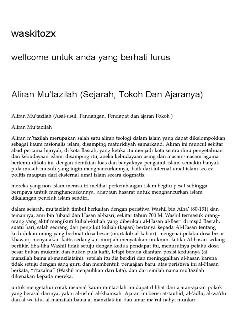 Aliran Mu Tazilah Sejarah Tokoh Dan Ajaranya Waskitozx Pdf