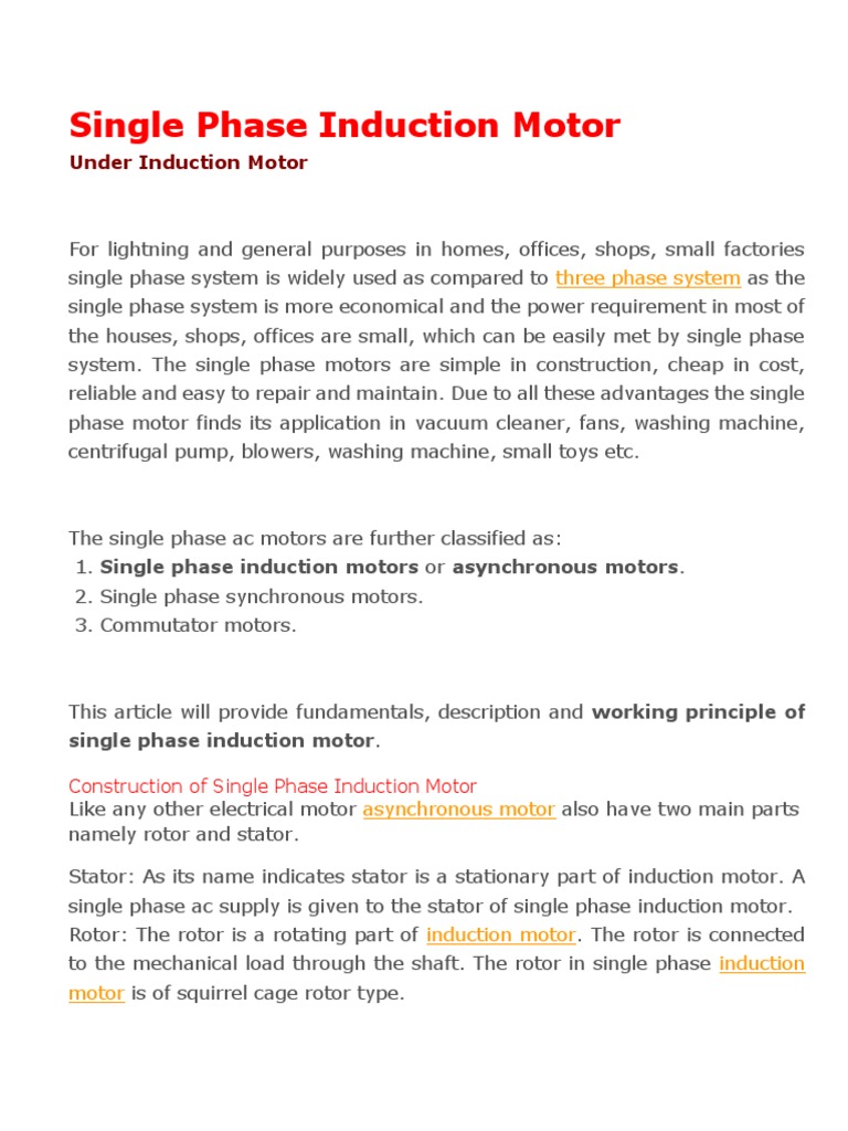 Single Phase Induction Motor Pdf Electromagnetic Induction