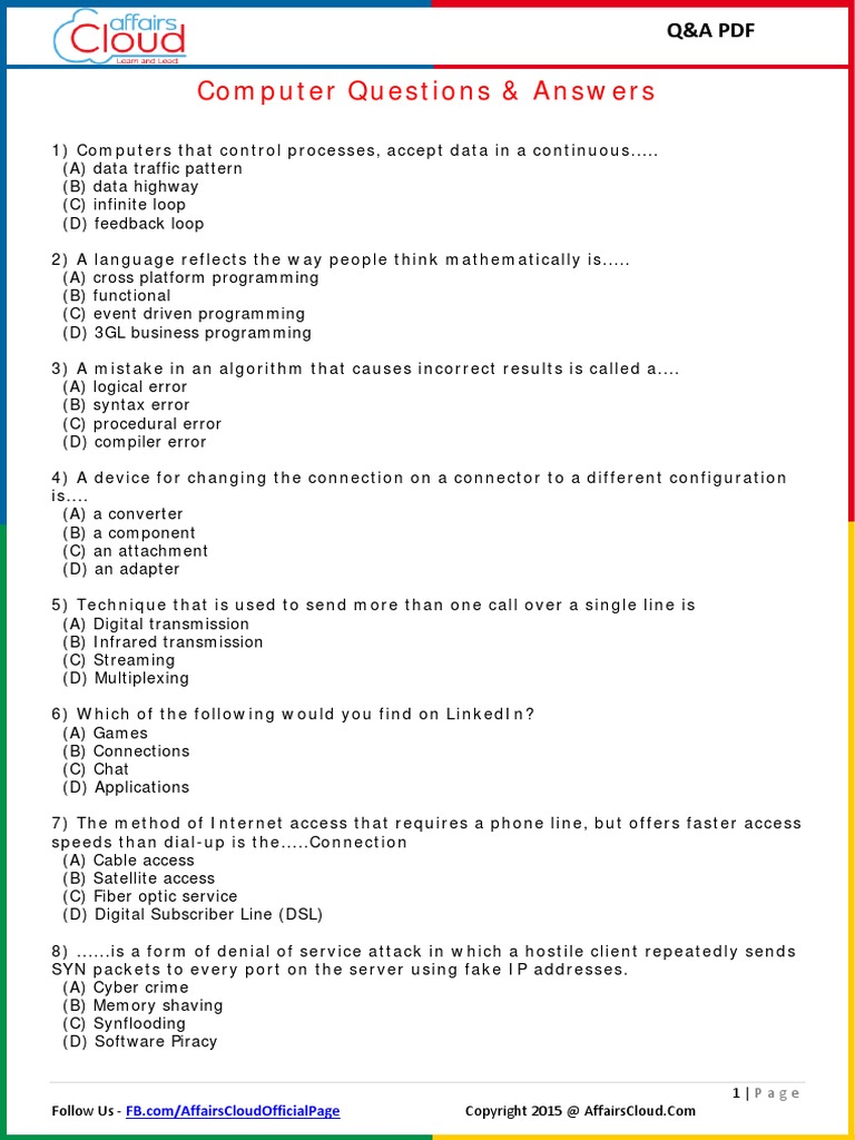 Computer Questions & Answers PDF | PDF | Phishing | Command Line Interface