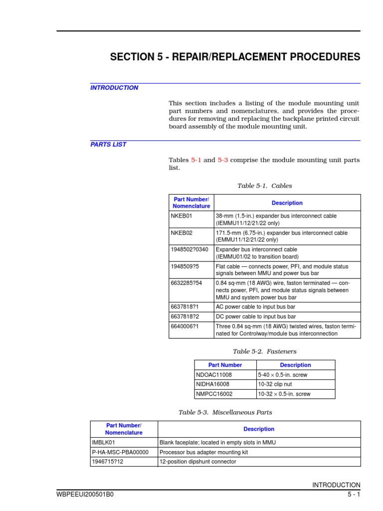 Section 5 Repair/Replacement Procedures Part Number/ Nomenclature Description PDF