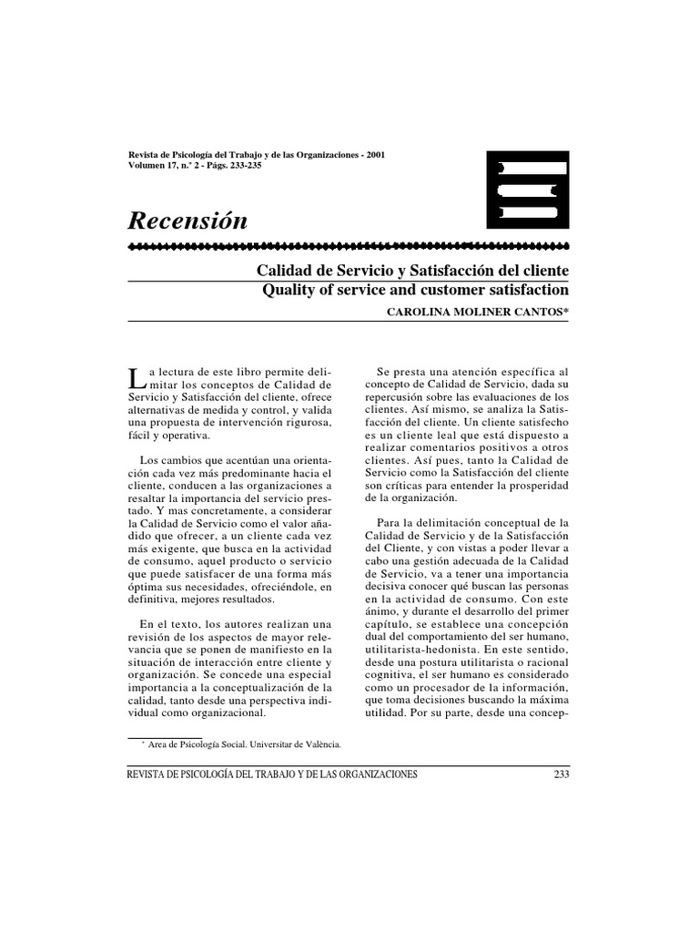 Calidad de Servicio y Satisfacción del Cliente | PDF | Racionalidad ...