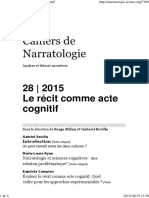 Cahiers de Narratologie 28-2015 - Le Récit Comme Acte Cognitif