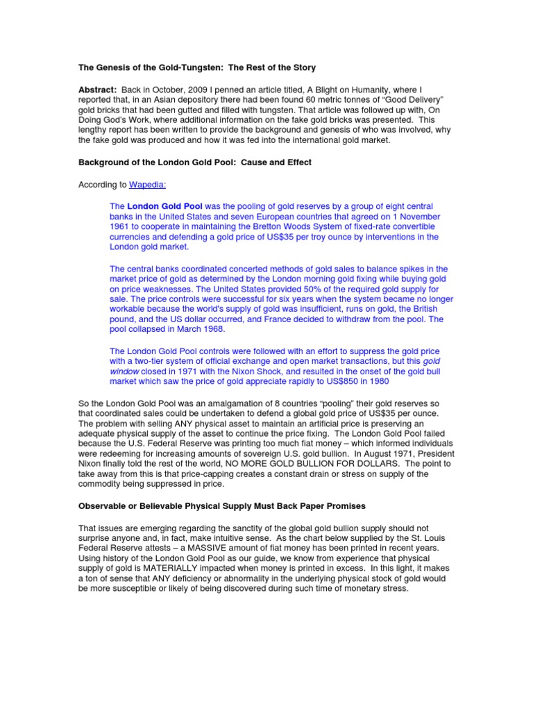 Tungsten Genesis PDF Financial Markets Economies